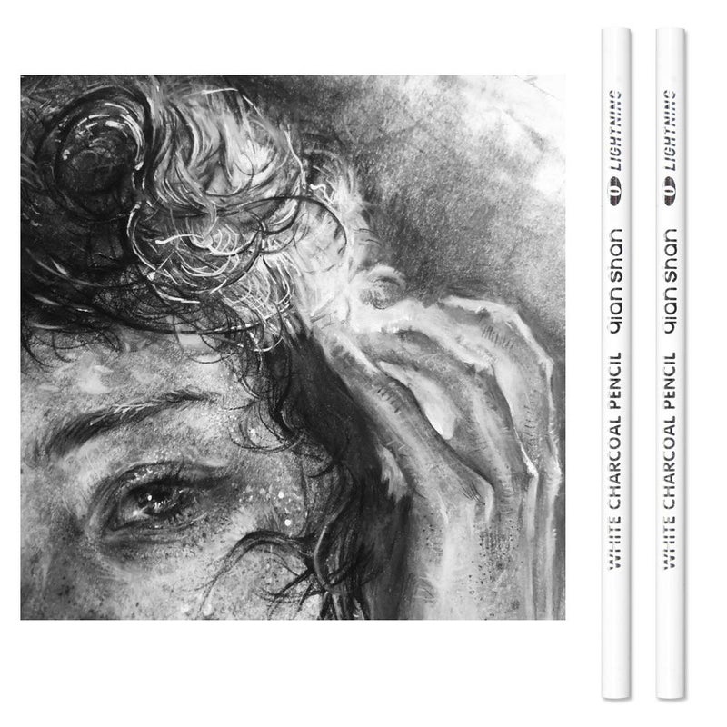 Qianshan 2 Pcs White Sketch Charcoal Pencils -Professional Hight Quality Sketch Highlight White Charcoal Wooden Pencils for Artist Drawing, Sketching, Blending - Image 3
